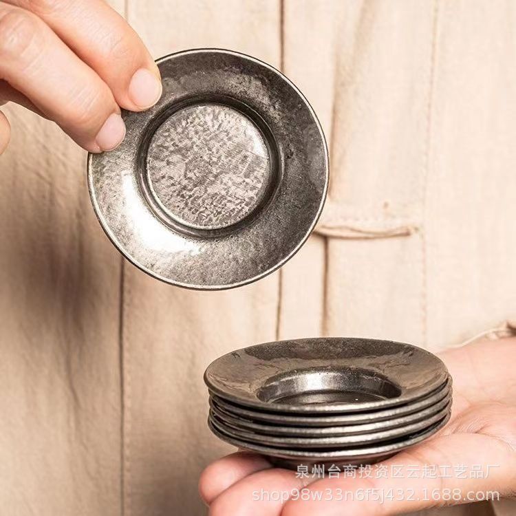 Alloy old coaster antique non-slip insulation tea holder cup holder mat kung fu tea set tea ceremony accessories Chinese style