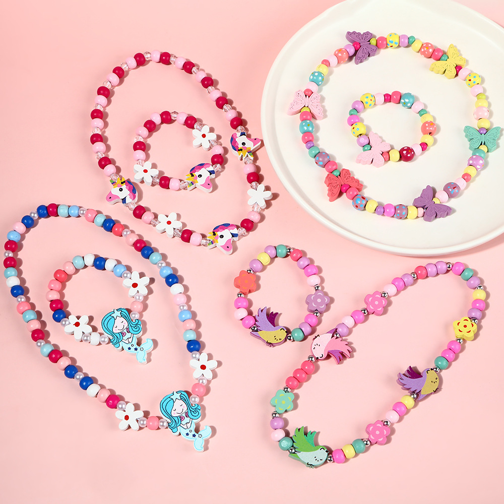 New Cross-border Hot Selling Children's Necklace Bracelet Set Candy Color Mermaid Pattern Necklace Cute Princess Necklace