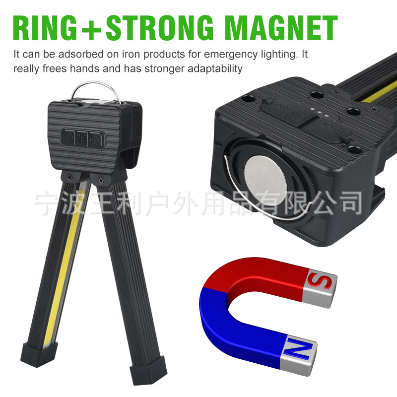 Cross-Border New Strong Light Flashlight Outdoor Multi-Functional Camping Style Lighting Flashlight Auto Repair Work Light Foldableing Cob Light