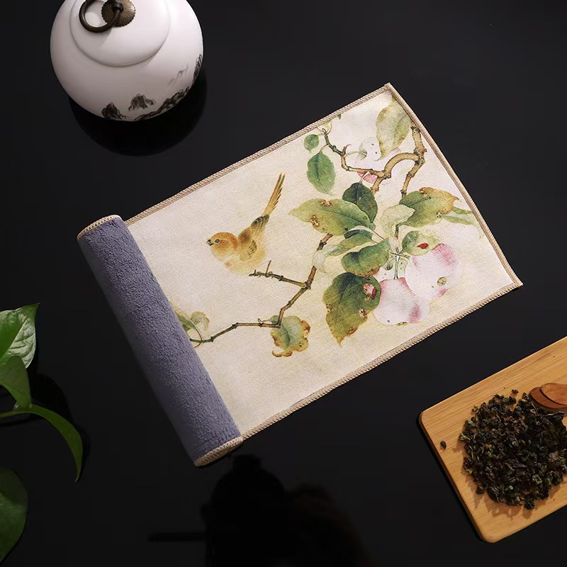 Suede Tea Towel Tea Cloth Tea Table Towel Rag Light Luxury Chinese Style Painted Trendy Antique Absorbent Pot Towel Tea Mat