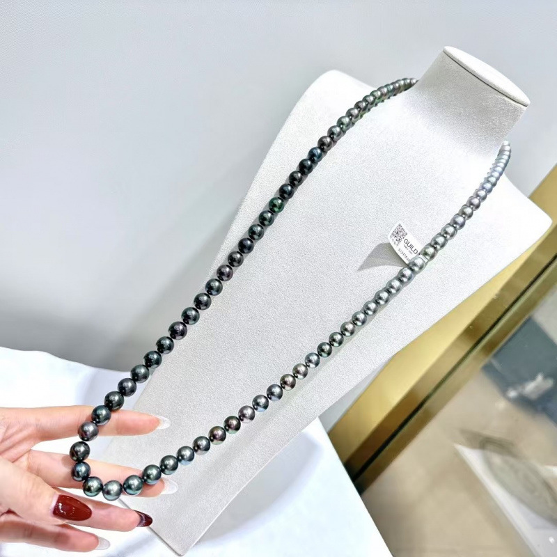 Tahitian Gradient 8.3-11.4mm Total Length 87cm Platinum Gray-Peacock Green Silky Gradient