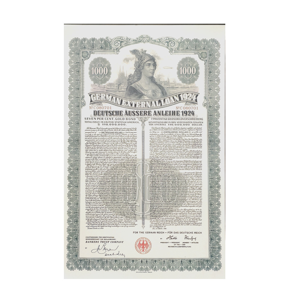 1924 German large-size vintage souvenir fluorescent coupons non-circulating a set of foreign trade commemorative banknotes