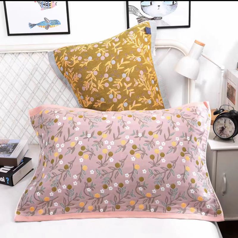 Наволочка из хлопковой марли для пар с мультяшным жаккардом утолщенная восемь слоев дышащая