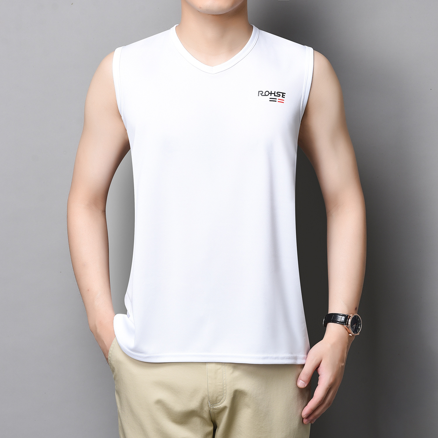 Men's Solid Color Quick-drying Vest Sports Sleeveless Round Neck Loose Cam Sleeve Men's Mesh Ice-sensitive Silk Breathable Ice-cool Sweater