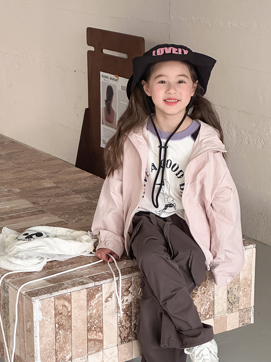 Emo Beibei Children's Solid Color Hooded Sunscreen Clothing Trendy Girls Korean Style Casual Loose Lightweight Zipper Jacket