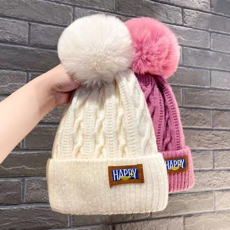 Hat Women's Winter Fleece-lined Warm Wool Hat Women's Winter Fashionable Fur Ball Knitted Hat Korean Style Fashionable All-match Thickened Cold-proof Hat