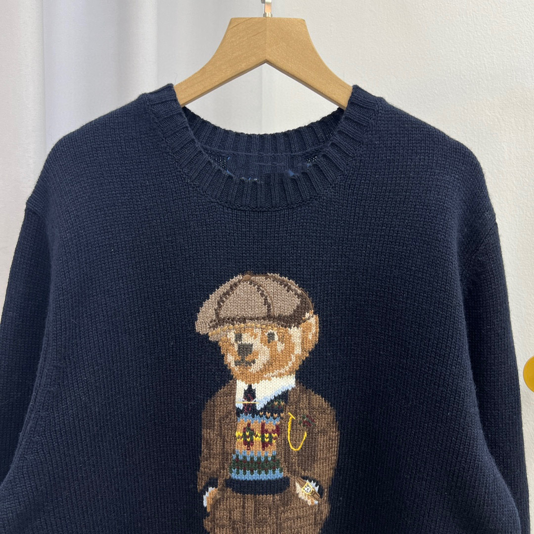 2025 Spring New Heavy Industry Cartoon Bear Crewneck College Age-reducing Joker Wool Sweater for Men and Women