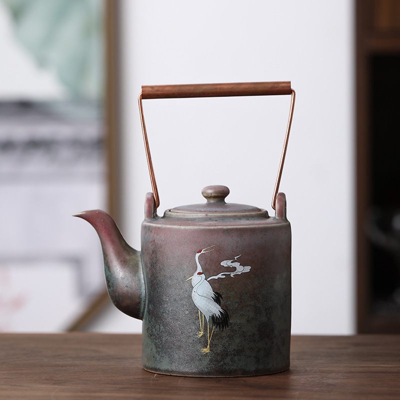 Ruihe Chengxiang Crane Pot Kiln Change Ceramic Retro Kung Fu Tea Set Cool Water Bottle Chinese Simple Teapot Tea Maker