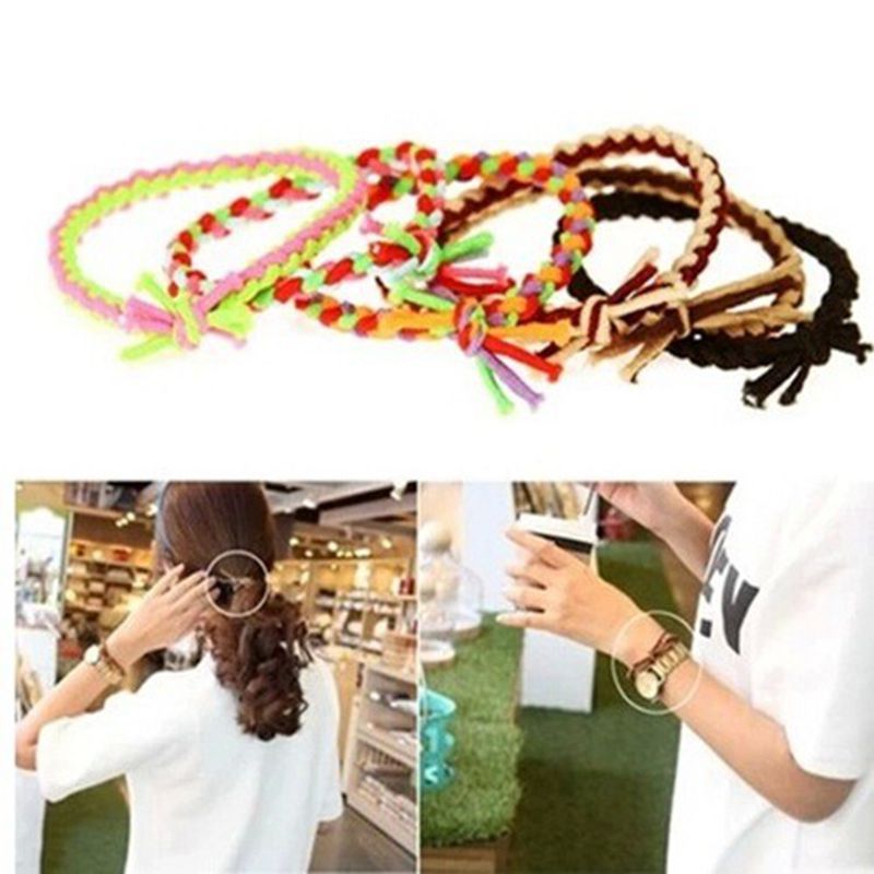 Multi-strand colored thread rubber band pure hand-woven twist hair belt non-wrapped hair ring bow knot hair rope stall