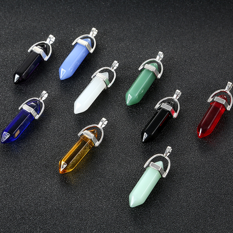 Amazon hot selling hexagonal column bullet pendant accessories glass necklace foreign trade hot selling jewelry wholesale