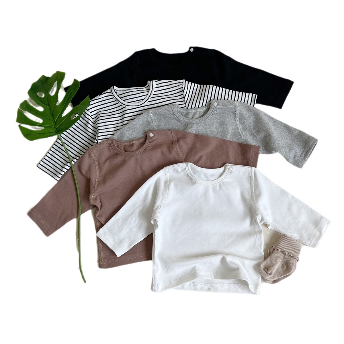 Boneless Children's bottoming shirt Spring and Autumn New Korean style men's and women's baby cotton ins elastic basic long-sleeved T-shirt top