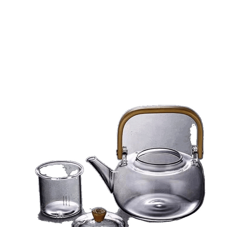 High-Temperature Resistant Glass Teapot for Boiling Water and Brewing Tea, Health-Preserving Pot with Bamboo Handle, Complete Tea Set for Home Use