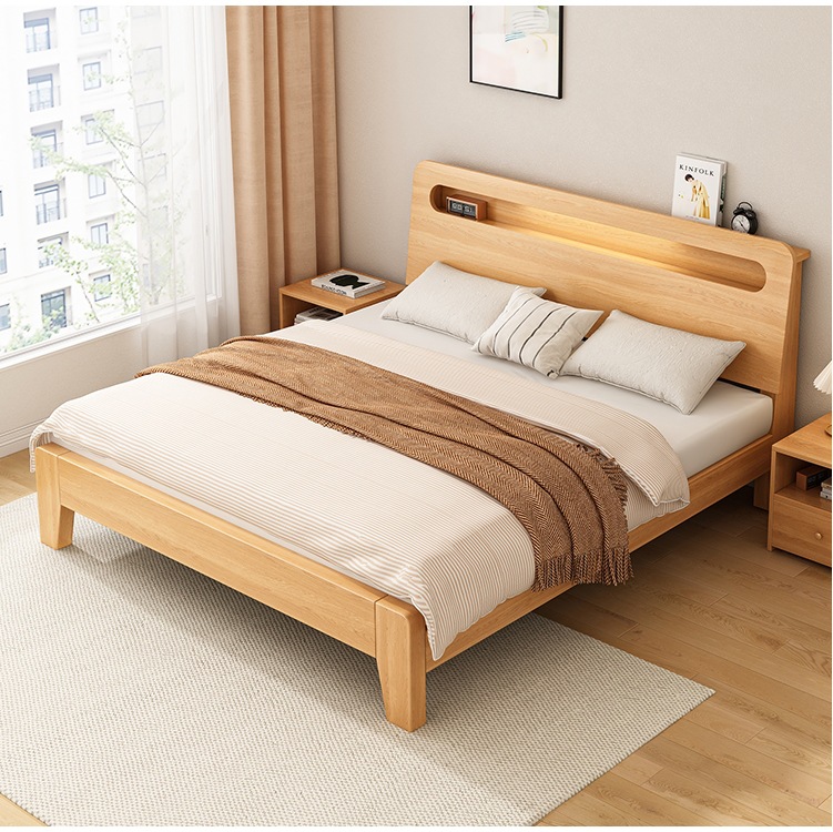 Современная минималистская кровать из массива дерева 1.8м, двойная, 1.5м для аренды, экономичная односпальная кровать 1.2м