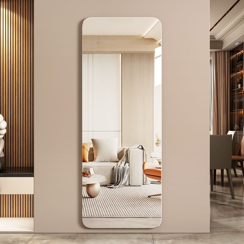 Glass Frameless Full-Length Mirror Self-Paste Wall Punch-Free Dressing Mirror Home Bedroom Paste High-Definition Fitting Mirror