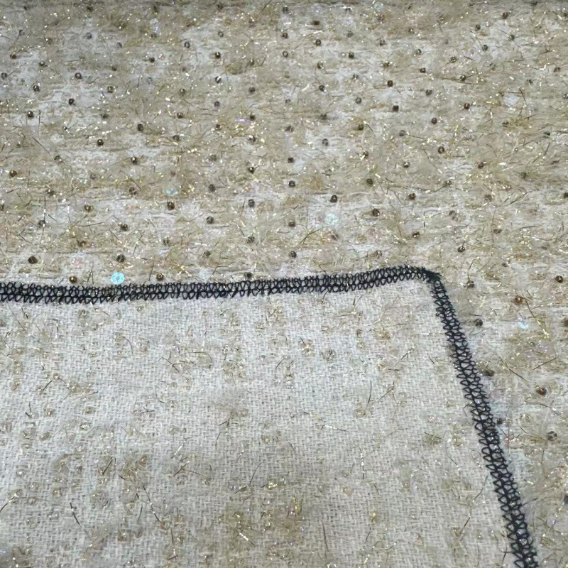 Tweed Style Fabric Woolen Fabric Gold Silk Bead Embroidery Jacket Autumn and Winter Dress Fabric Fashion