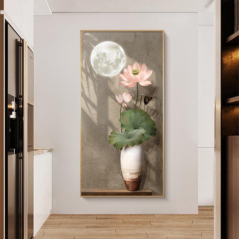 style porch decorative painting zen lotus living room corridor aisle end modern hanging painting lotus 80160