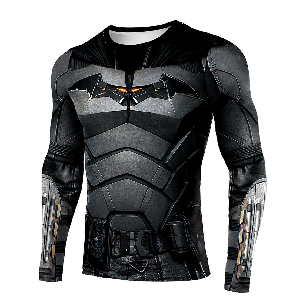 2025 New Export Batman Anime Cos Superhero Tight-Fitting Long-Sleeved T-Shirt Men's Sports Fitness Quick-Drying Clothing