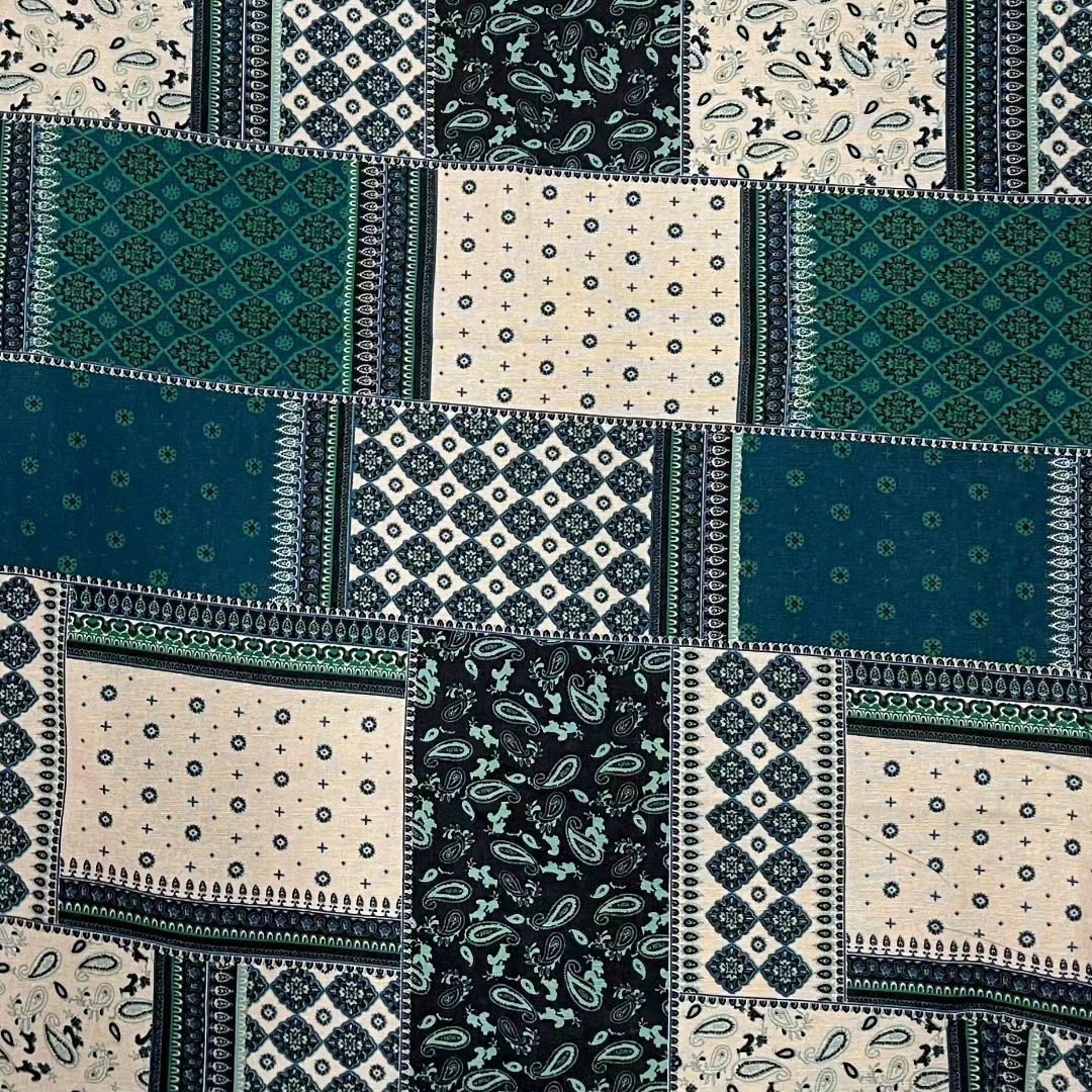 Generous Plaid Cotton and Linen Printed Fabric Beach Pants Cheongsam Dress Two-color Plaid Cotton and Linen Clothing Fabric