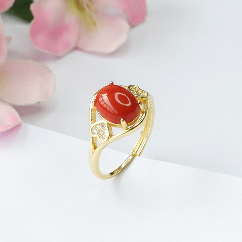 Yuyu South Red Agate Ring Love Ring Palace Wind Crystal Color Treasure Factory Wholesale MN3100306