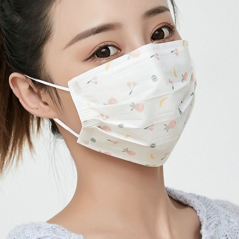 2022 winter new fashion printing disposable mask high color three-layer protective net safflower color three-dimensional Jie Qi