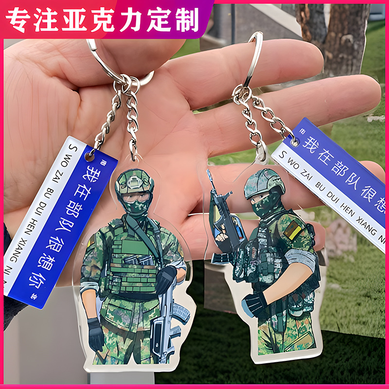 Acrylic road sign key chain custom net red creative pop soldier brother cartoon animation travel small gift pendant