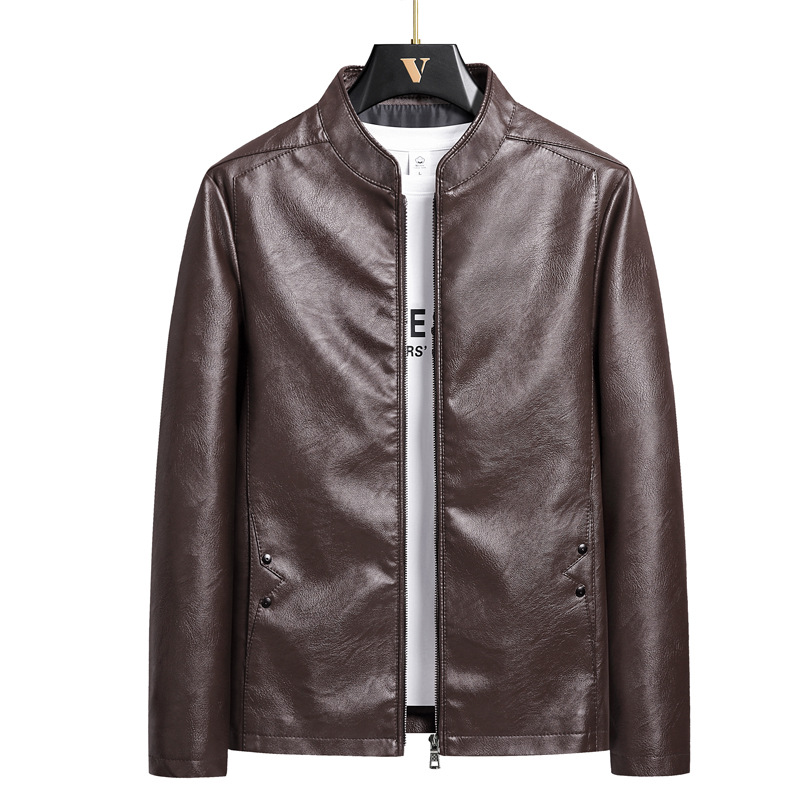 2024 autumn and winter men's leather clothing fashion PU leather jacket motorcycle style trendy plus size stand collar leather clothing cross-border foreign trade