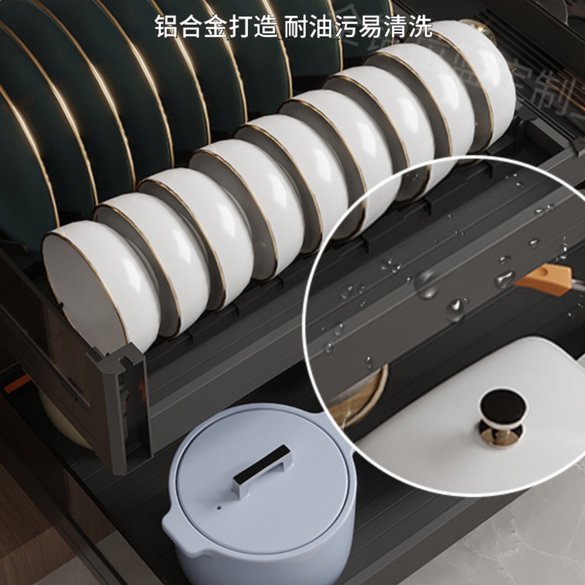 Pull basket kitchen cabinet double drawer aluminum alloy storage rack dish basket [supplementary freight single shot does not send