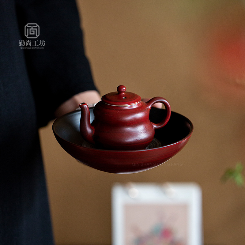 Pink lead Haws red wish pot bearing ceramic tea ceremony accessories teapot dry bubble plate cover Bowl bottom support tea bearing kung fu tea set