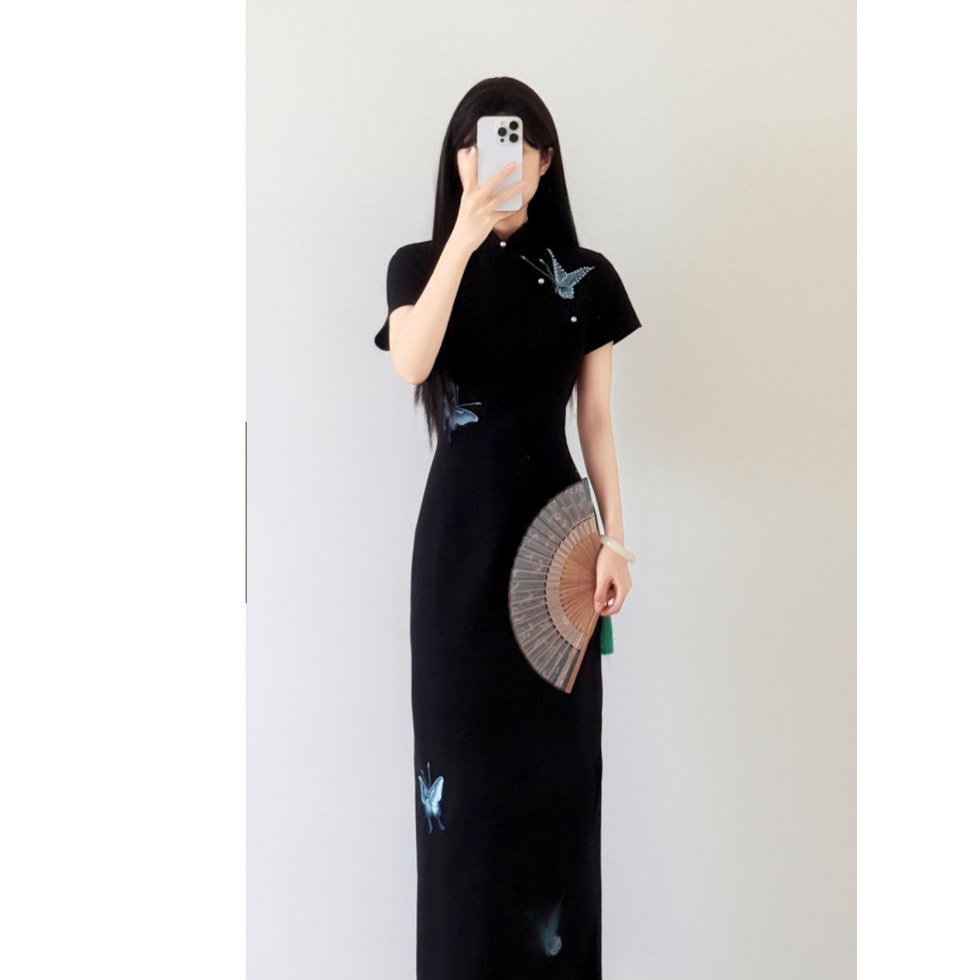 [Моховая бабочка сон 2.0] улучшенное платье чунцзян с вышивкой, девичье, слимы, повседневное черное платье