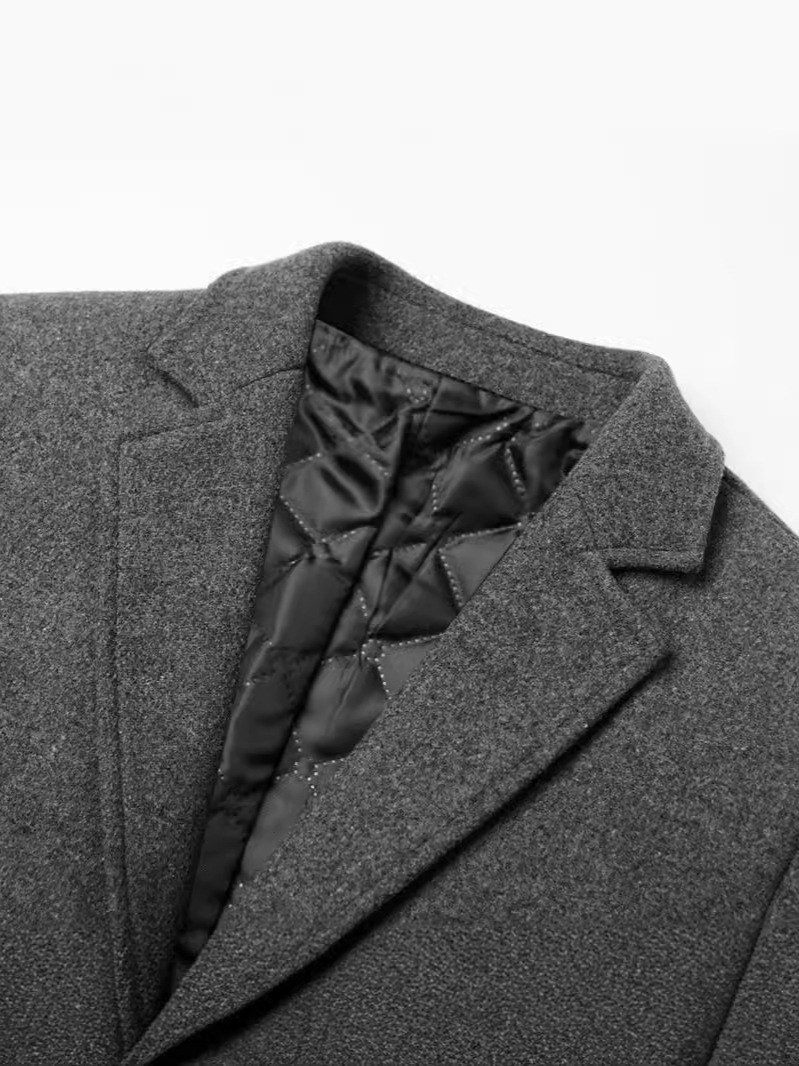 European Size Enlarged Cross-Border Version Woolen Outwear Long Knee-Length Suit Collar Cotton Thickeneded Woolen Outwear Men's Outwear