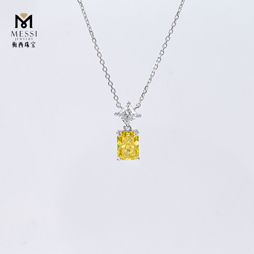 18K White Gold Inlaid Pink Green Cultivated Diamond 1 Carat Radiant Shaped Cultivated Yellow Diamond Blue Diamond Pendant Necklace