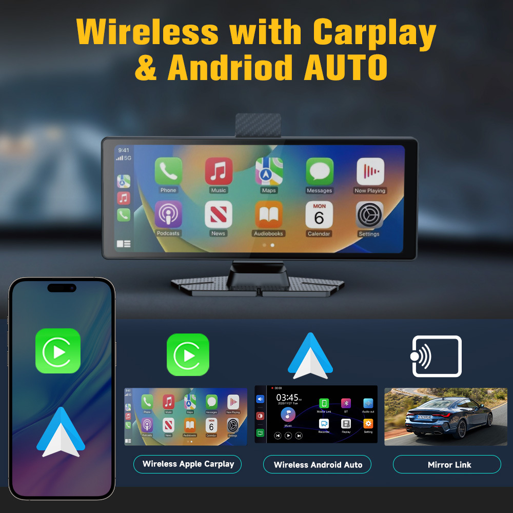 10.26inch Ips Portable Display Wireless Carplay Android Car Rearview Mirror Link Hd Display