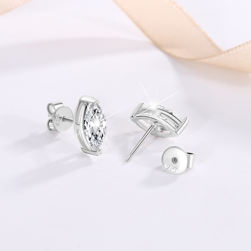 S925 Sterling Silver Earrings Moissanite Special-Shaped Horse Eye Drop Earrings Earrings Women's Light Luxury Exquisite Small Internet Celebrity Tiktok Cross-Border