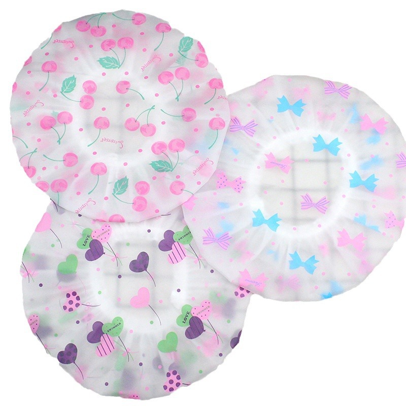 Yaling 8809 hotel plastic peva waterproof bow printing women's shower cap shampoo hair care shower cap wholesale