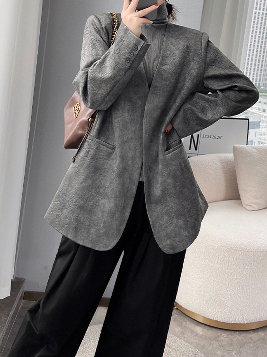 200kg plus size Women's New Grey Suit Jacket Women's Korean chubby girl High-end Retro Suit AA058