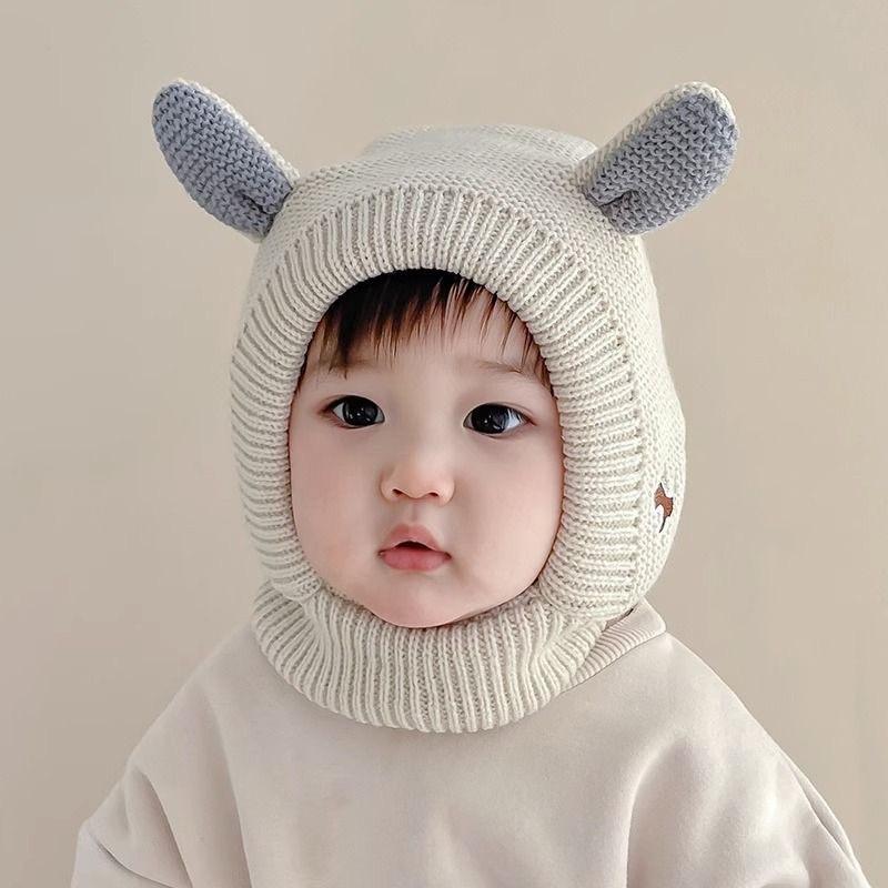 Winter fleece-lined thickened children's baby rabbit ear protection baby boys and girls knitted hat cute wool hat