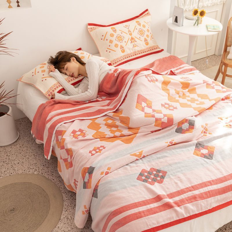 New Cotton Bohemian Style Four-Layer Gauze Towel Quilt Single Double Blanket Office Nap Air-Conditioned Blanket