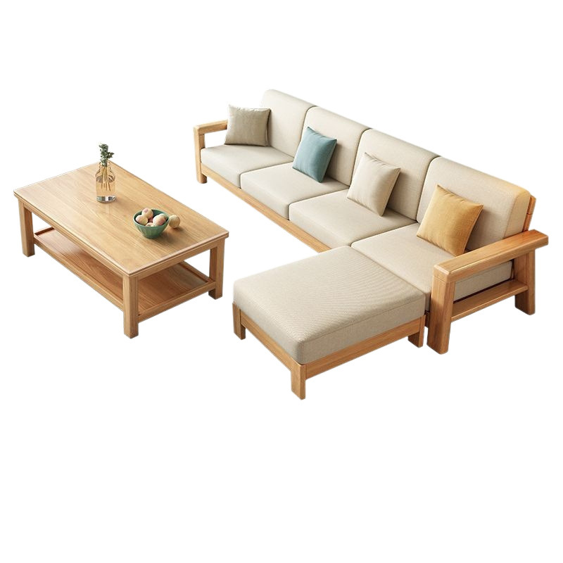 Rubber Wood Furniture Solid Wood Sofa Combination Living Room Simple Sofa Bed Corner Dual-Use Small Apartment Chinese Supply Chain