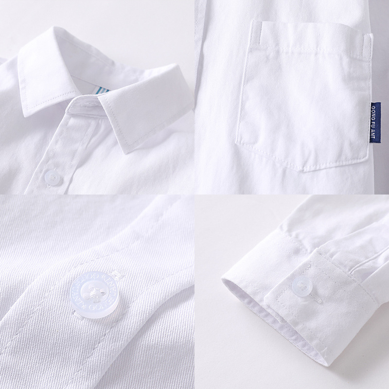 Spring and Autumn Boys' Ironing-free White Shirt Long-sleeved Cotton School Uniform for Primary School Students Children's Table Performance Clothes Girls' White Shirt