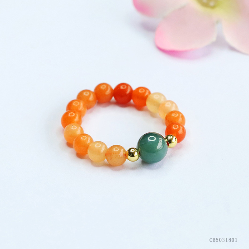 As soon as Yu natural pink crystal ring tiger eye stone gold silk jade elastic finger ring national tide live wholesale CB5031801