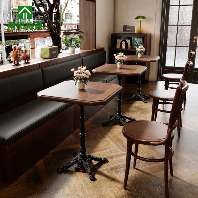 American Retro Cafe Solid Wood Table and Chair Combination Internet Celebrity Western Restaurant Restaurant Commercial Dining Table Milk Tea Shop Chair