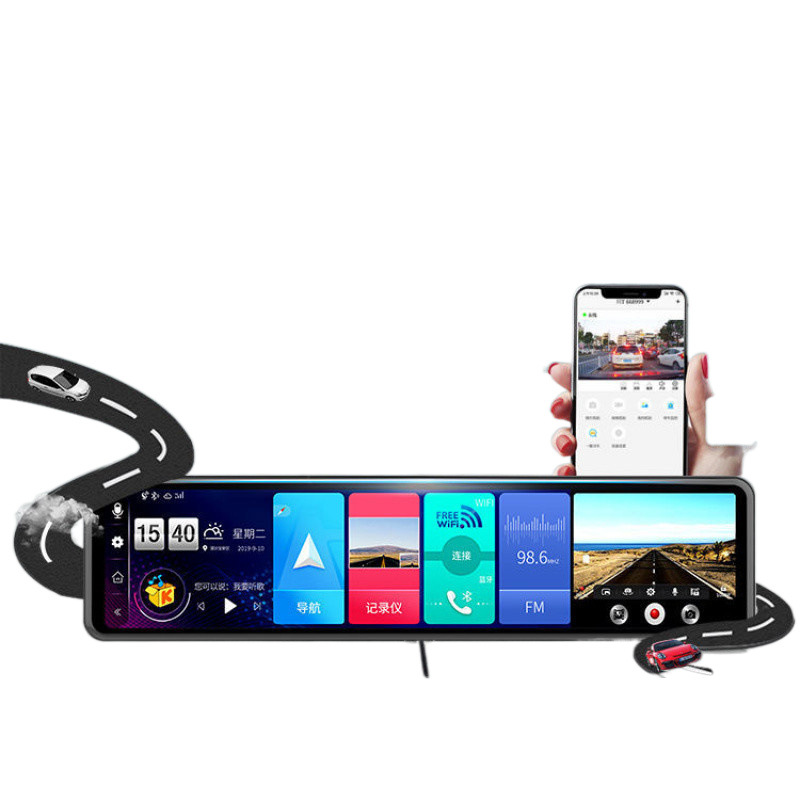 Y8N new 4G intelligent voice control streaming media rearview mirror navigation electronic dog front and rear double recording 360 positioning parking guard