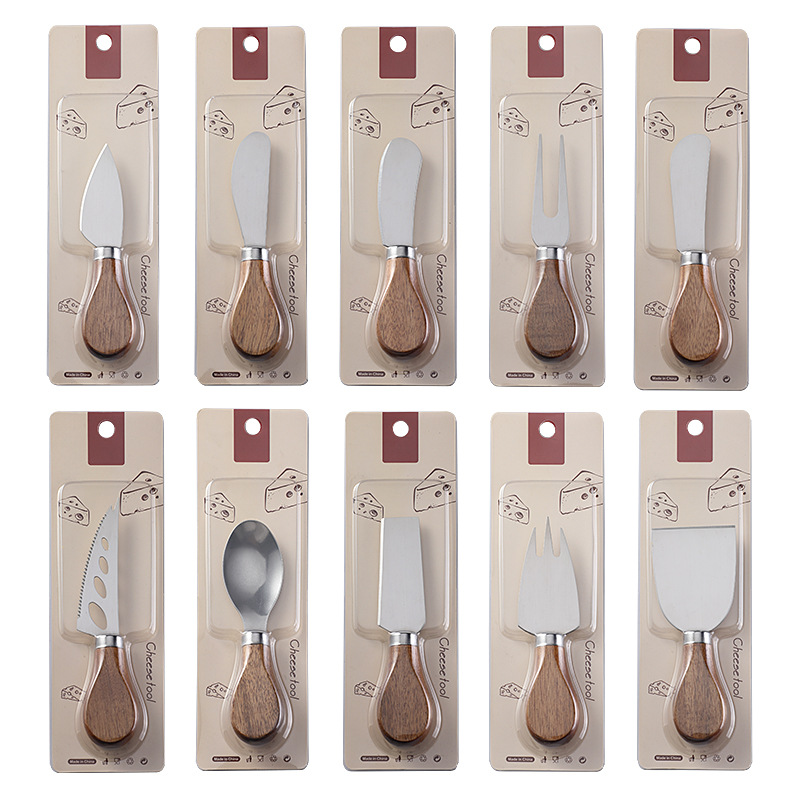 Cross Border in stock Acacia Wood Cheese Knife Western Cheese Tool Knife and Fork Butter Knife Butter Knife Stainless Steel Cheese Knife