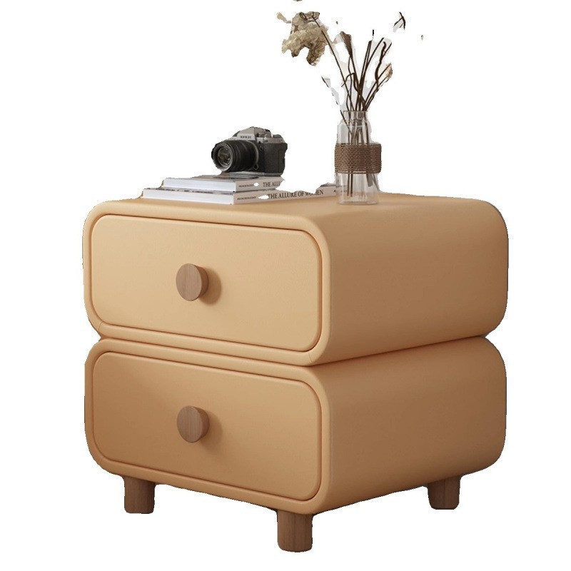 Cream Style Bedside Cabinet New Style Household Bedroom Leather Bedside Cabinet Simple Modern Installation-Free Small Storage Cabinet