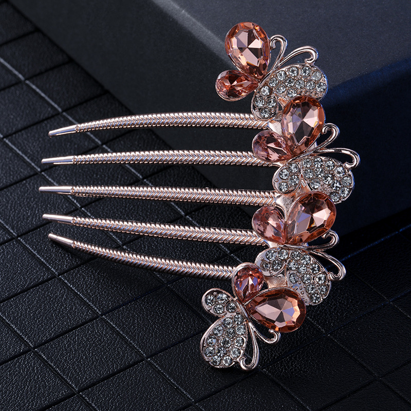 Alloy color rhinestone insert comb hair comb Korean new style hair accessories Crystal five-tooth comb plate hairpin ponytail hair fork wholesale