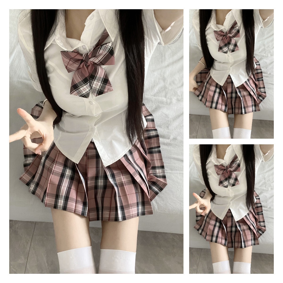 Genuine original JK uniform autumn and winter suit plaid skirt long sleeve sweater cardigan college style school for soft sister small v shirt