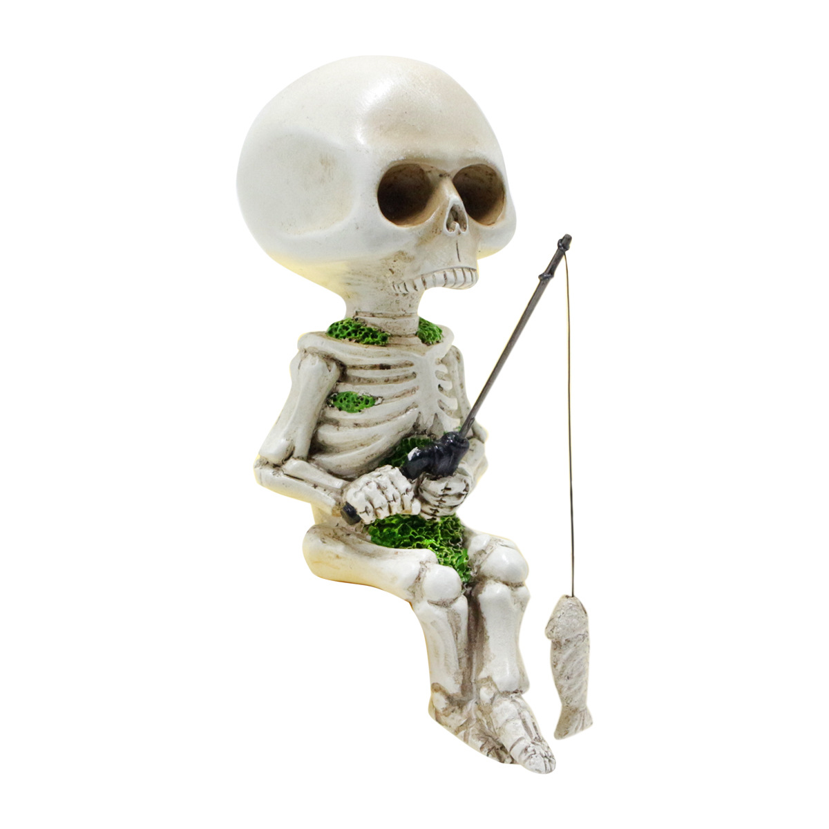 Cross-border Halloween Fishing Skeleton Resin Sitting Posture Ghost Head Horror Atmosphere Ghost Festival Home Furnishing Indoor and Outdoor Ornaments in stock