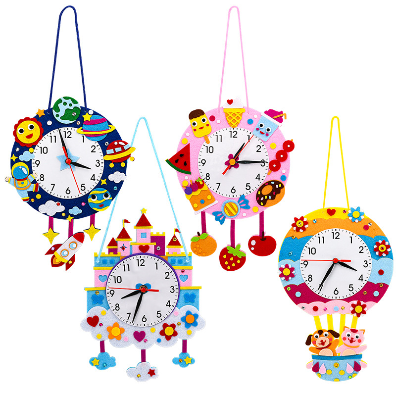 Non-woven cartoon clock Children diy handmade clock toy materials kindergarten awareness time teaching aids