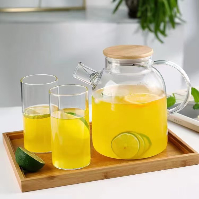 Wholesale Glass Cold Water Kettle Bamboo Lid Kettle Juice Kettle Household Heat-Resistant High Temperature Large Capacity Cold Water Kettle Small Boiling Water Kettle