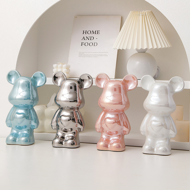 Trendy Play 28cm Ceramic Electroplating Love Violence Bear Light Luxury Entrance Wine Cabinet Ornaments Living Room TV Cabinet Decorations